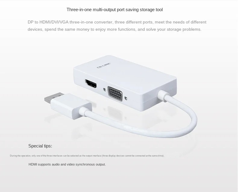 DisplayPort To HDMI-compatible VGA DVI Adapter 4K DP 3 In 1 Connector Video Display Converter for PC Projector Laptop HDTV