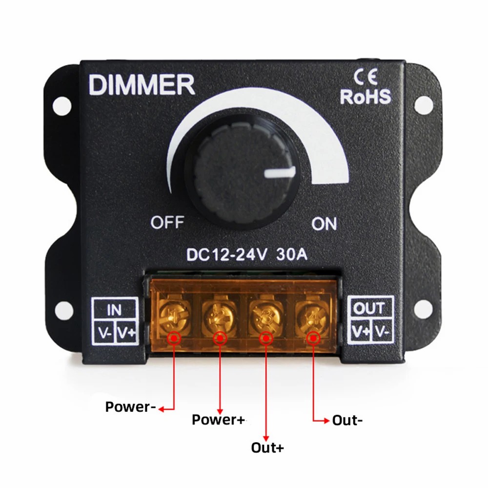 DC 12V-24V LED Dimmer Switch 30A LED Monochrome Controller PWM Digital Stepless Dimming for Lamp Strip Single Color Lamp