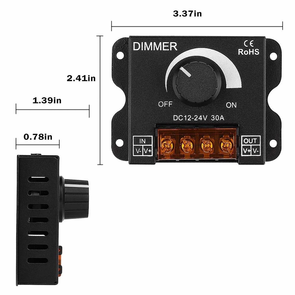 DC 12V-24V LED Dimmer Switch 30A LED Monochrome Controller PWM Digital Stepless Dimming for Lamp Strip Single Color Lamp