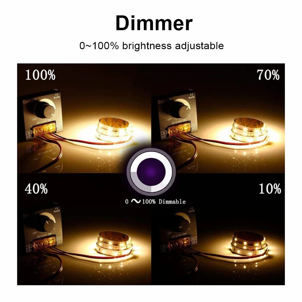 DC 12V-24V LED Dimmer Switch 30A LED Monochrome Controller PWM Digital Stepless Dimming for Lamp Strip Single Color Lamp