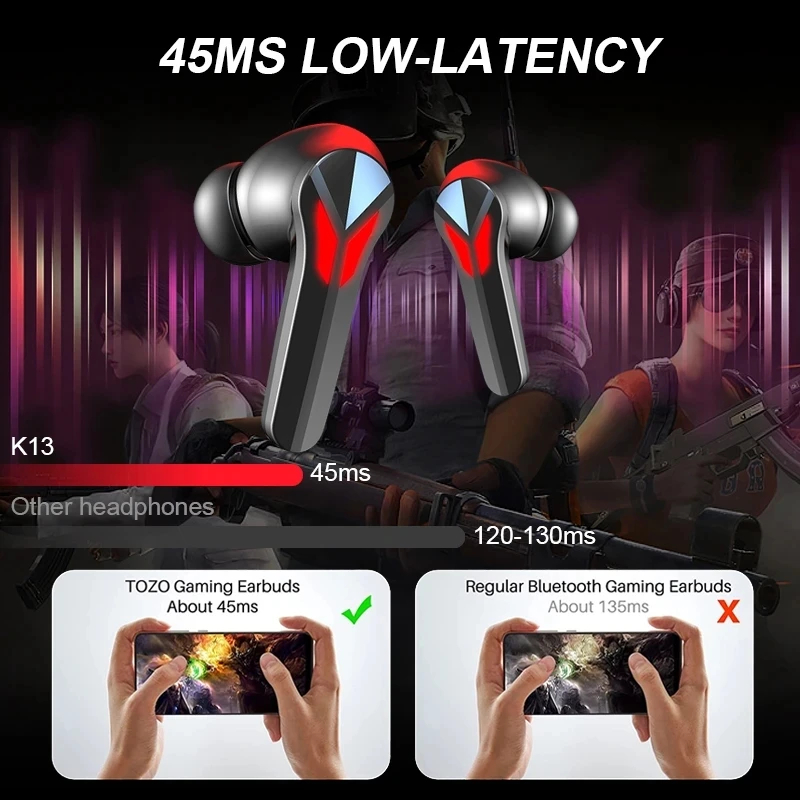J13 TWS Wireless Bluetooth Game Earphones Digital Display Low-latency In-ear Noise-reduction Headphones E-Sports Earbud with Mic