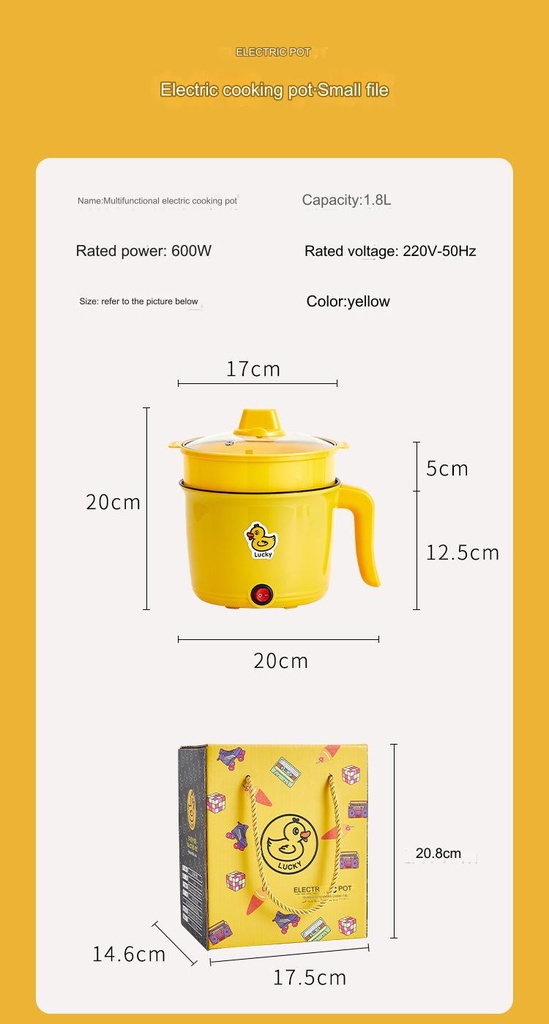 1.8L Mini electric cooking pot all-in-one multi-functional non-stick small electric pot