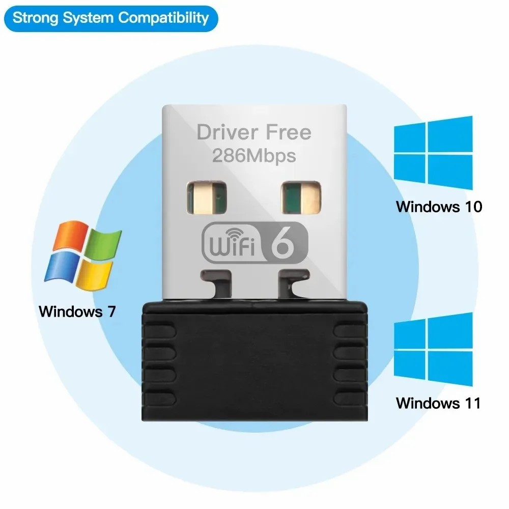 WIFI6 USB WIFI Network Card Free Driver 2.4GHz USB Dongle Wi-Fi Adapter 286.8Mbps 802.11b/g/n/ax for PC/Laptop/Desktop