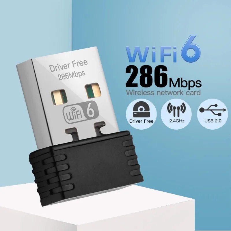 WIFI6 USB WIFI Network Card Free Driver 2.4GHz USB Dongle Wi-Fi Adapter 286.8Mbps 802.11b/g/n/ax for PC/Laptop/Desktop