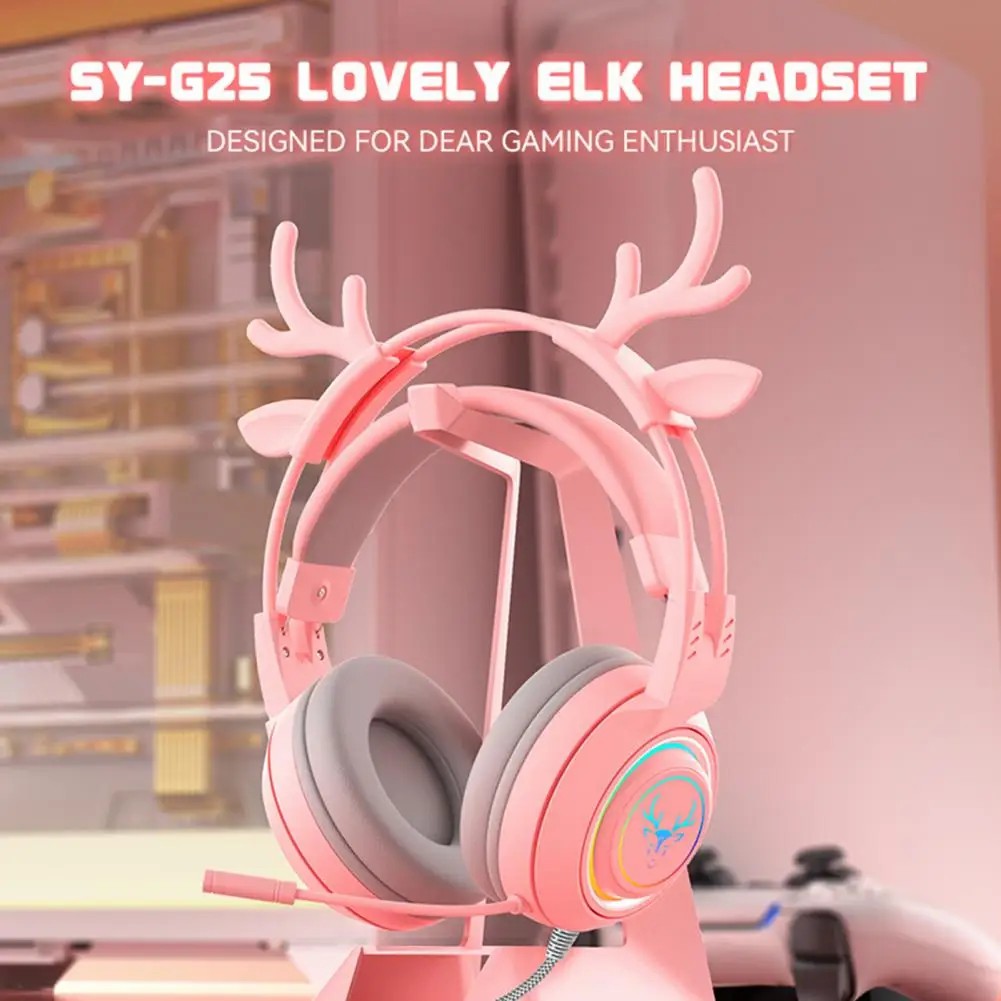 SY-G25 Wired Headphone High Fidelity Noise Cancelling Colorful Light Cartoon Deers 3.5mm Gaming Lossless Earpiece