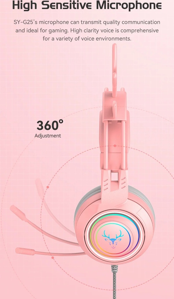 SY-G25 Wired Headphone High Fidelity Noise Cancelling Colorful Light Cartoon Deers 3.5mm Gaming Lossless Earpiece