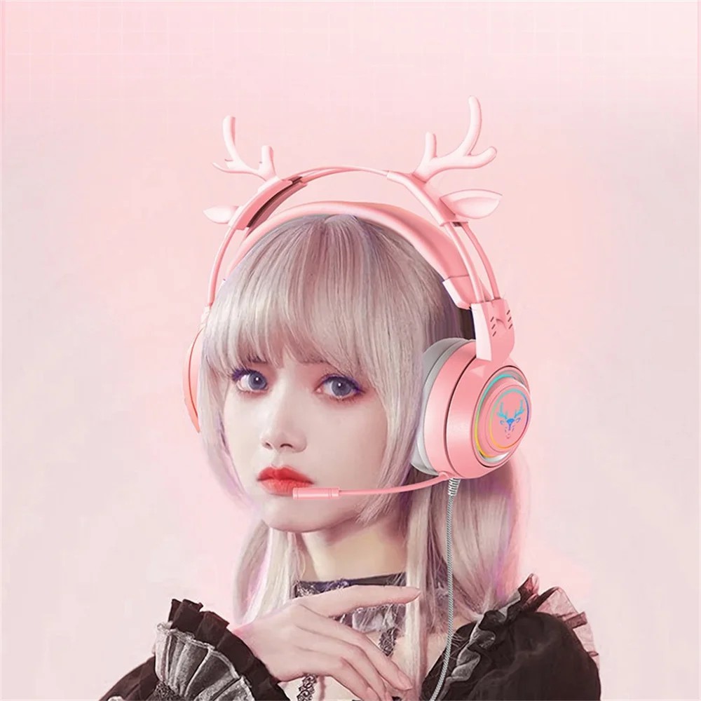 SY-G25 Wired Headphone High Fidelity Noise Cancelling Colorful Light Cartoon Deers 3.5mm Gaming Lossless Earpiece
