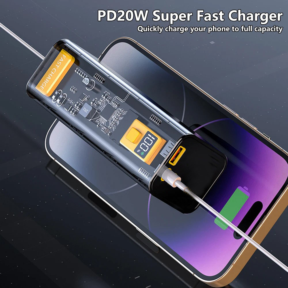 PD22.5W fast charging large capacity 20000 mAh transparent shell mobile phone power bank