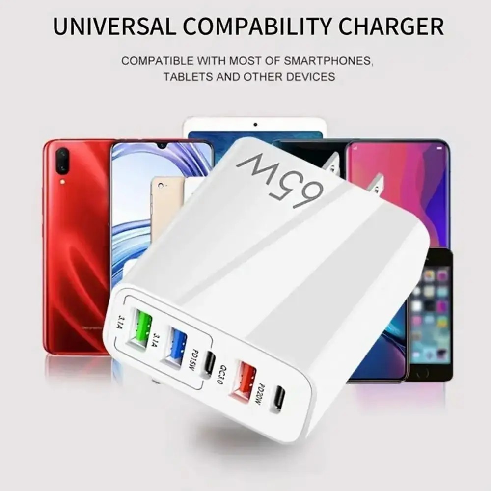 5 Ports 65W USB Chargers Type C Fast Charging Adapter Cell Phones PD QC 3.0 Wall Quick Charger