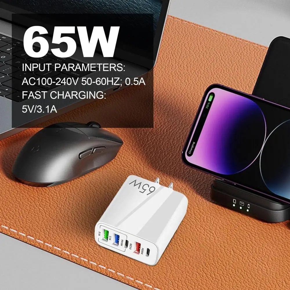 5 Ports 65W USB Chargers Type C Fast Charging Adapter Cell Phones PD QC 3.0 Wall Quick Charger