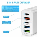 5 Ports 65W USB Chargers Type C Fast Charging Adapter Cell Phones PD QC 3.0 Wall Quick Charger