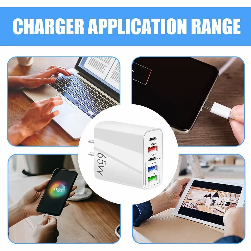 5 Ports 65W USB Chargers Type C Fast Charging Adapter Cell Phones PD QC 3.0 Wall Quick Charger