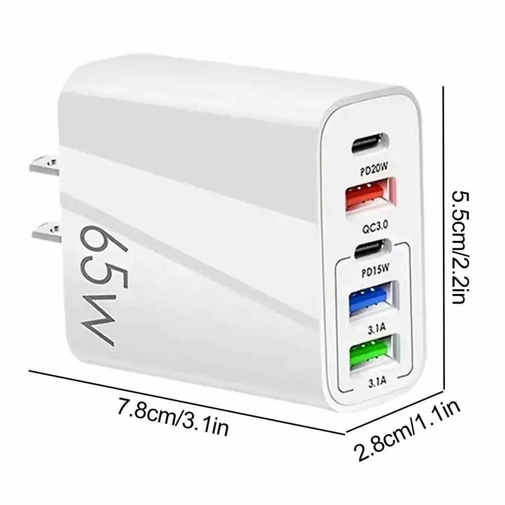 5 Ports 65W USB Chargers Type C Fast Charging Adapter Cell Phones PD QC 3.0 Wall Quick Charger
