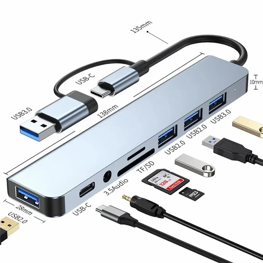 8-IN-2 USB HUB 3.0 Type C HUB Docking Station 5Gbps High Speed Transmission Dock Splitter Multi Adapter
