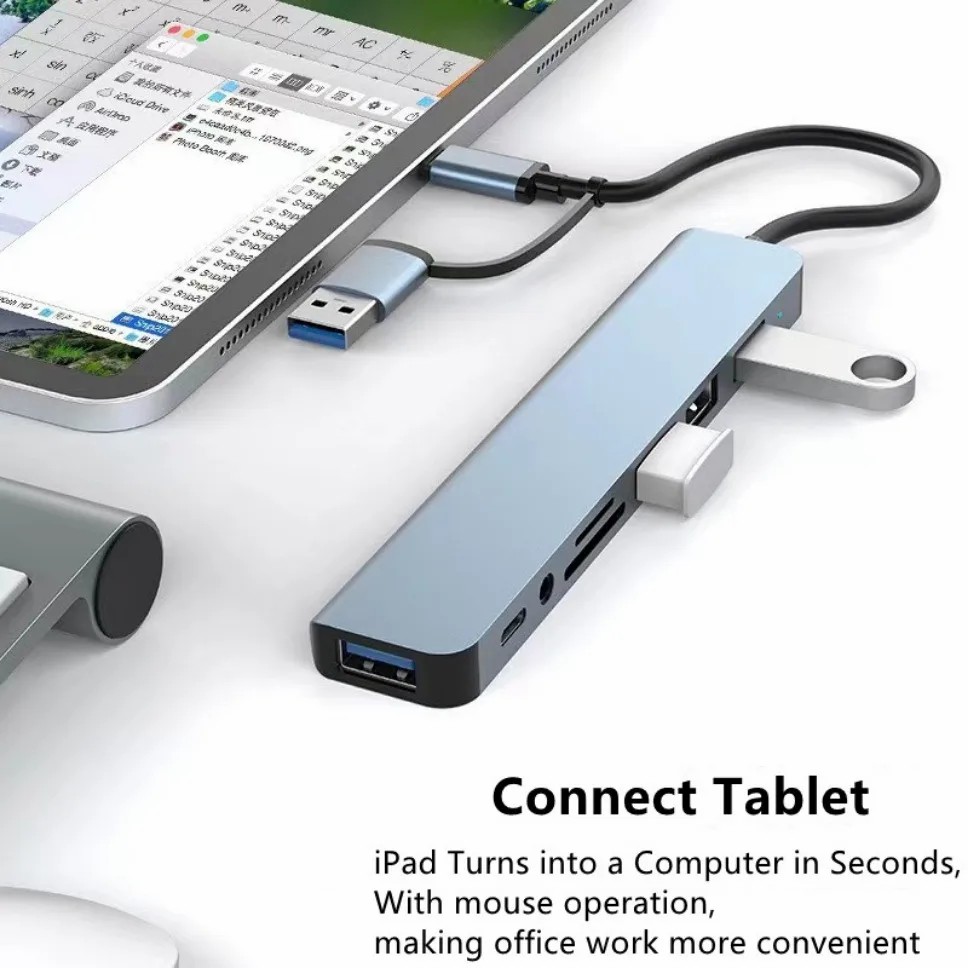 8-IN-2 USB HUB 3.0 Type C HUB Docking Station 5Gbps High Speed Transmission Dock Splitter Multi Adapter