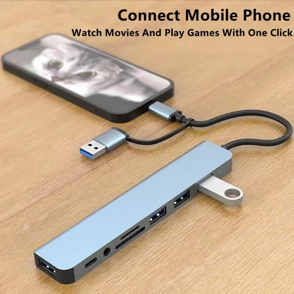 8-IN-2 USB HUB 3.0 Type C HUB Docking Station 5Gbps High Speed Transmission Dock Splitter Multi Adapter