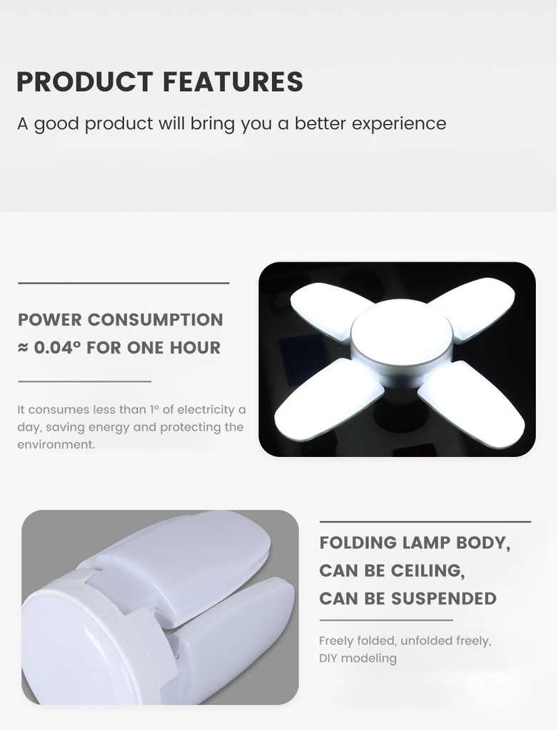 28W Fan Shape LED Bulb E27 LED Lamp Foldable 85-2650V Light Bulbs