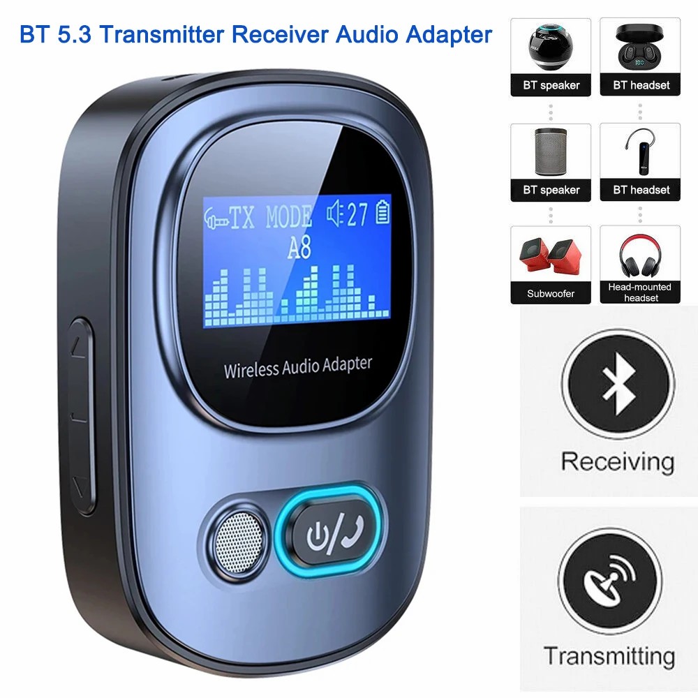 Bluetooth-compatible5.3 Audio Receiver Adapter Wireless Stereo Music Adapter Support TF Card Play with LCD Screen