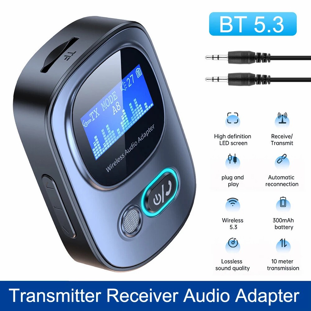 Bluetooth-compatible5.3 Audio Receiver Adapter Wireless Stereo Music Adapter Support TF Card Play with LCD Screen