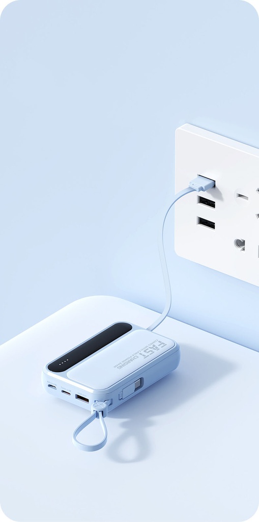 10000mAh Mobile Power Supply With Built-In Cable 18W Super Fast Charging Power Bank