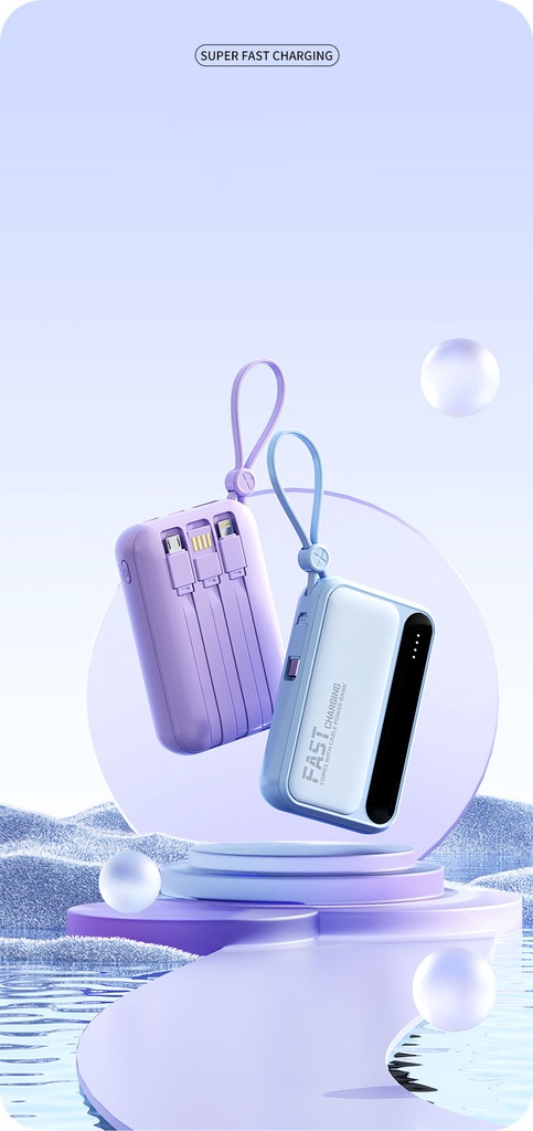 10000mAh Mobile Power Supply With Built-In Cable 18W Super Fast Charging Power Bank