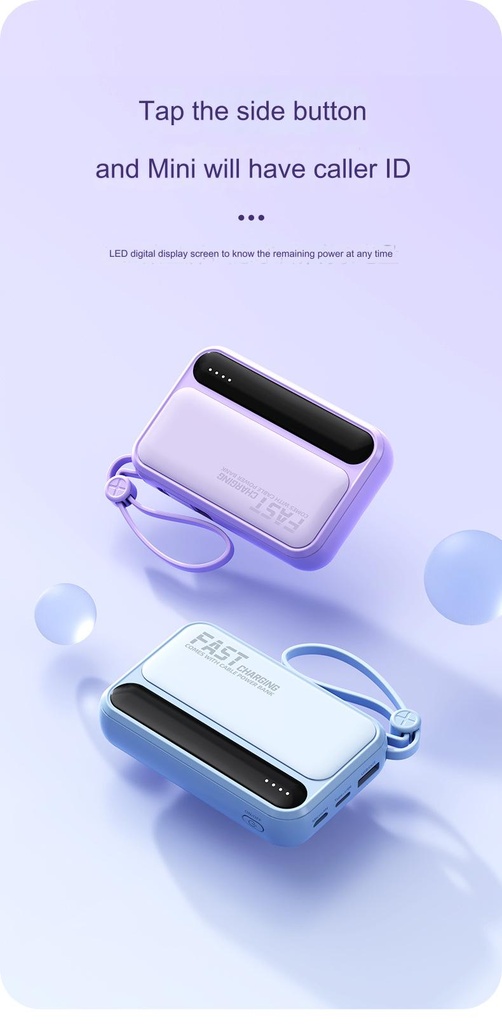 10000mAh Mobile Power Supply With Built-In Cable 18W Super Fast Charging Power Bank