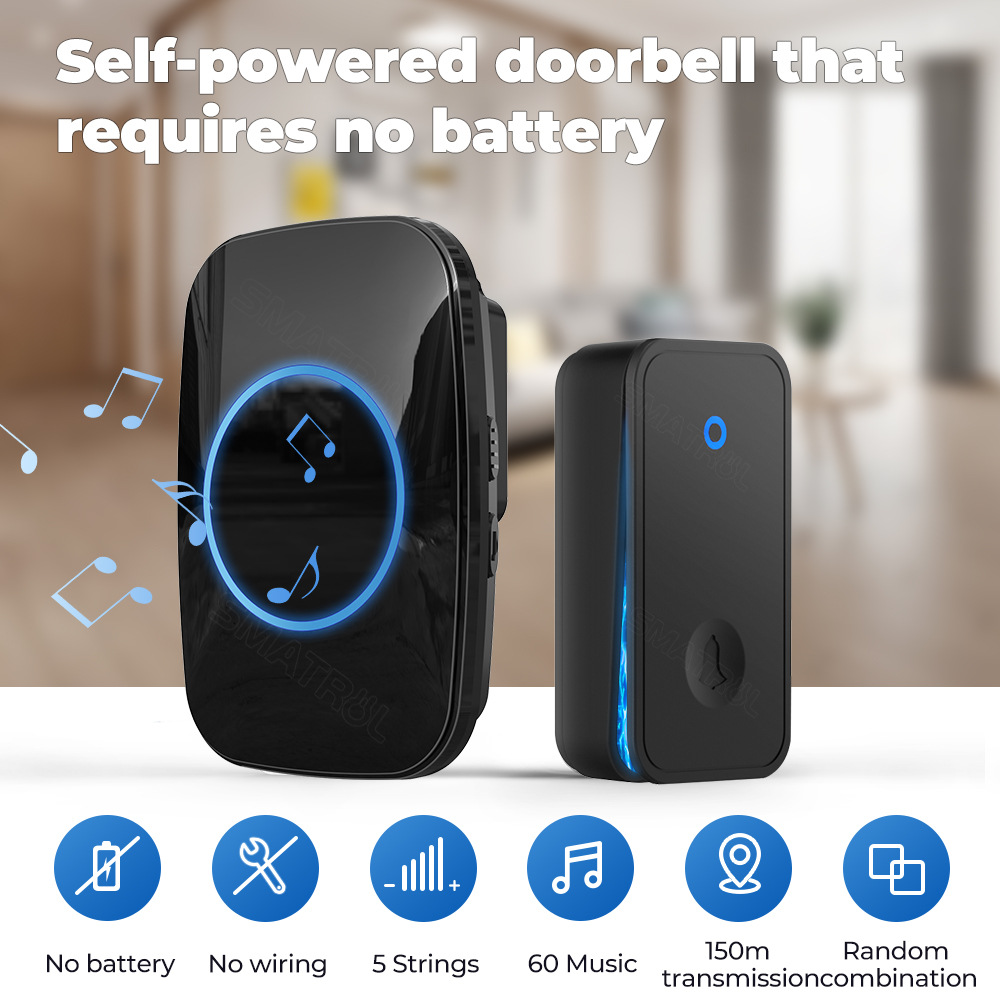Self-generated wireless household electric doorbell intelligent AC music reminder elderly pager battery-free doorbell