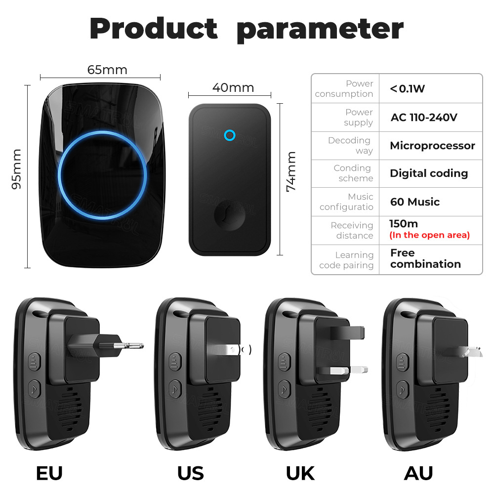Self-generated wireless household electric doorbell intelligent AC music reminder elderly pager battery-free doorbell