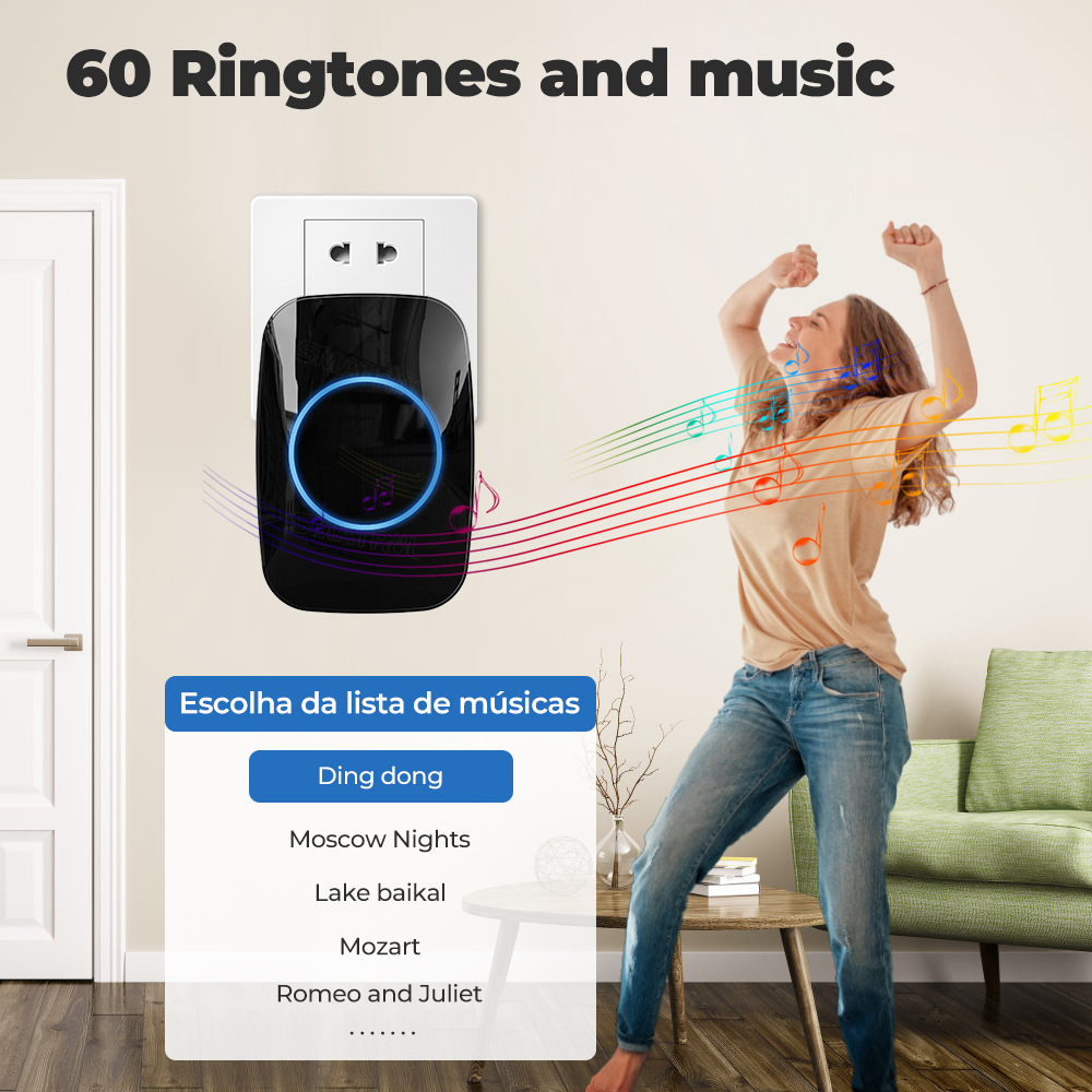 Self-generated wireless household electric doorbell intelligent AC music reminder elderly pager battery-free doorbell