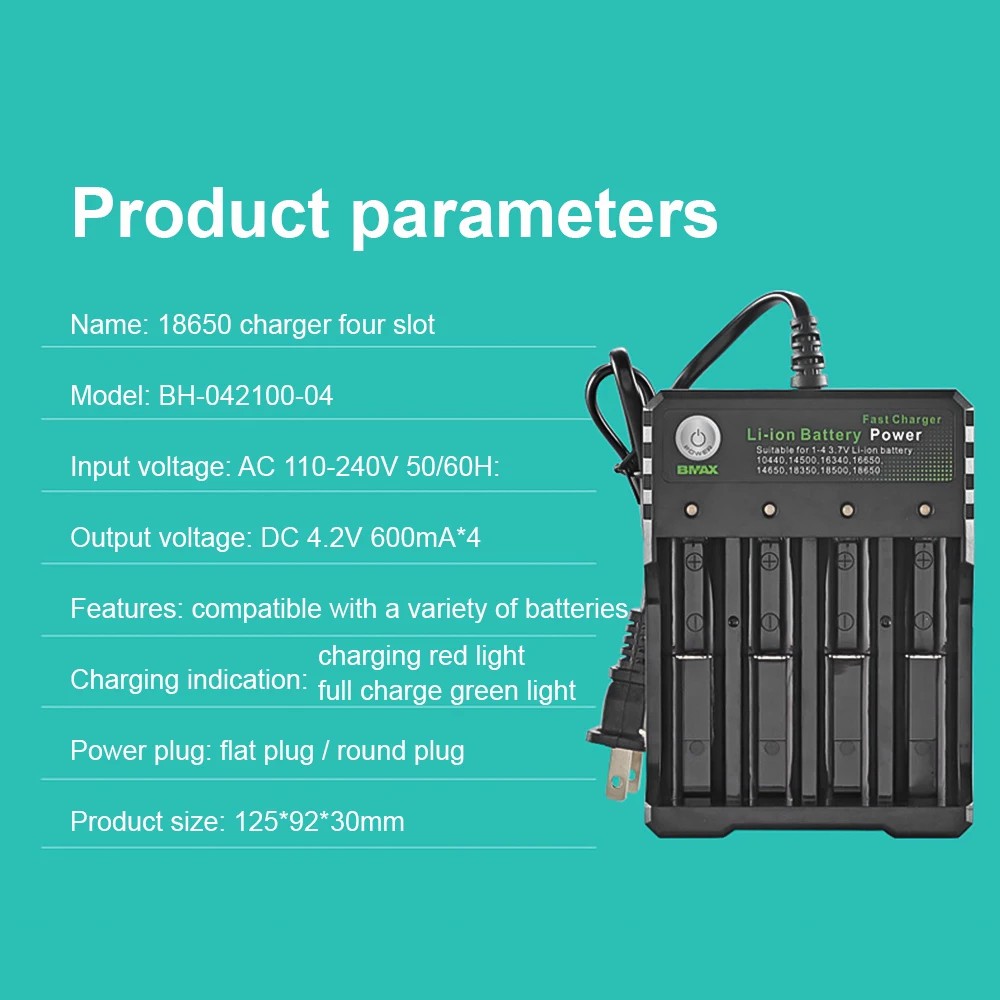 18650 4 Slots AC 110-220V Battery Charger 4.2V Rechargeable Lithium Battery Charger