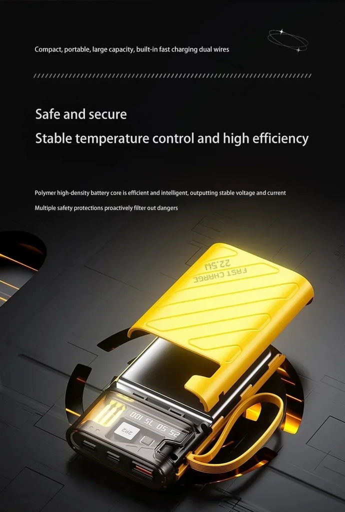 10000mAh PD22.5W super fast charging with built-in cable power bank