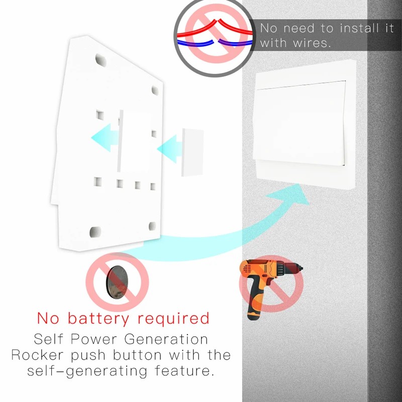 220V 10A Controller with Fuse,Self-Powered Wall Switch 433Mhz RF Wireless Kinetic Light Switch