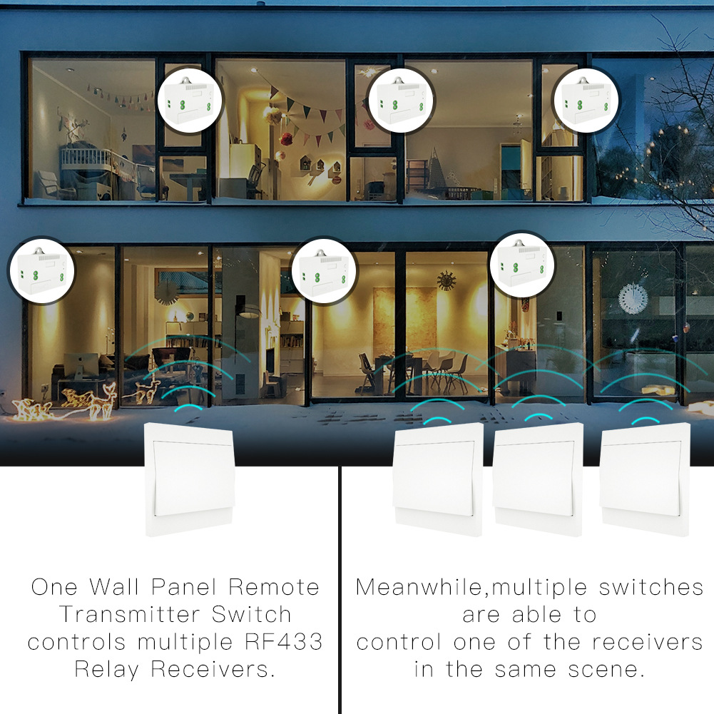 220V 10A Controller with Fuse,Self-Powered Wall Switch 433Mhz RF Wireless Kinetic Light Switch