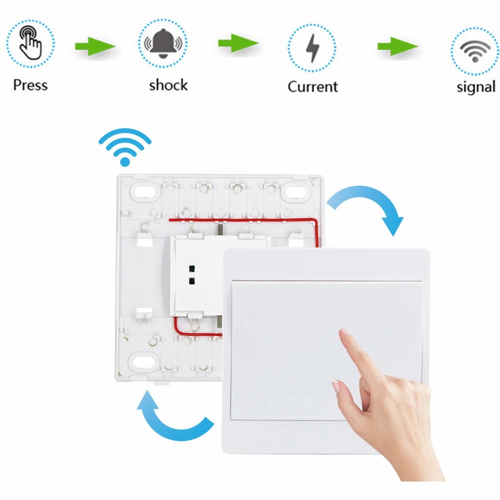 220V 10A Controller with Fuse,Self-Powered Wall Switch 433Mhz RF Wireless Kinetic Light Switch