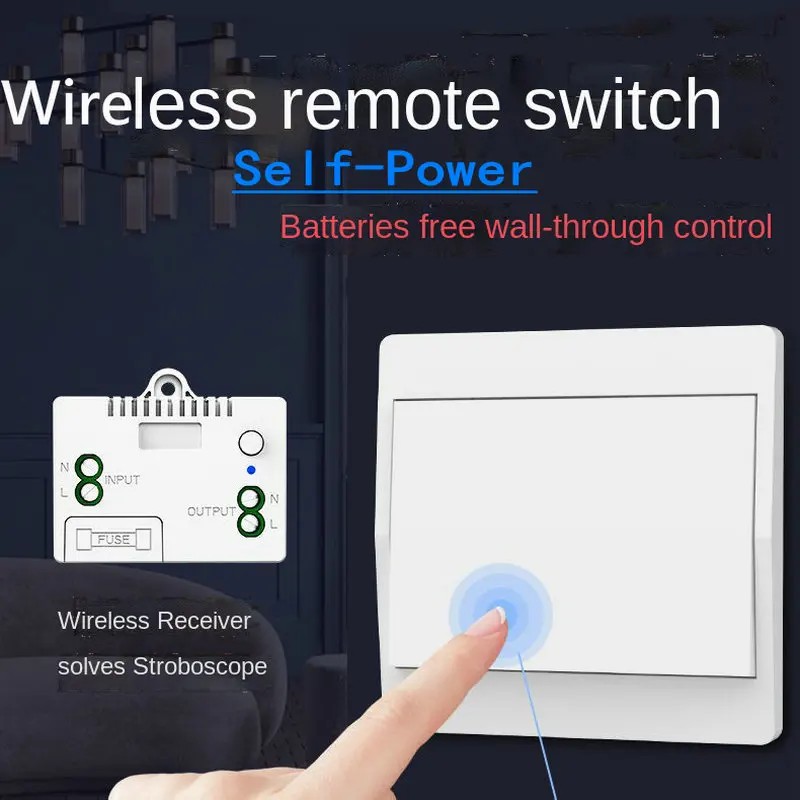 220V 10A Controller with Fuse,Self-Powered Wall Switch 433Mhz RF Wireless Kinetic Light Switch