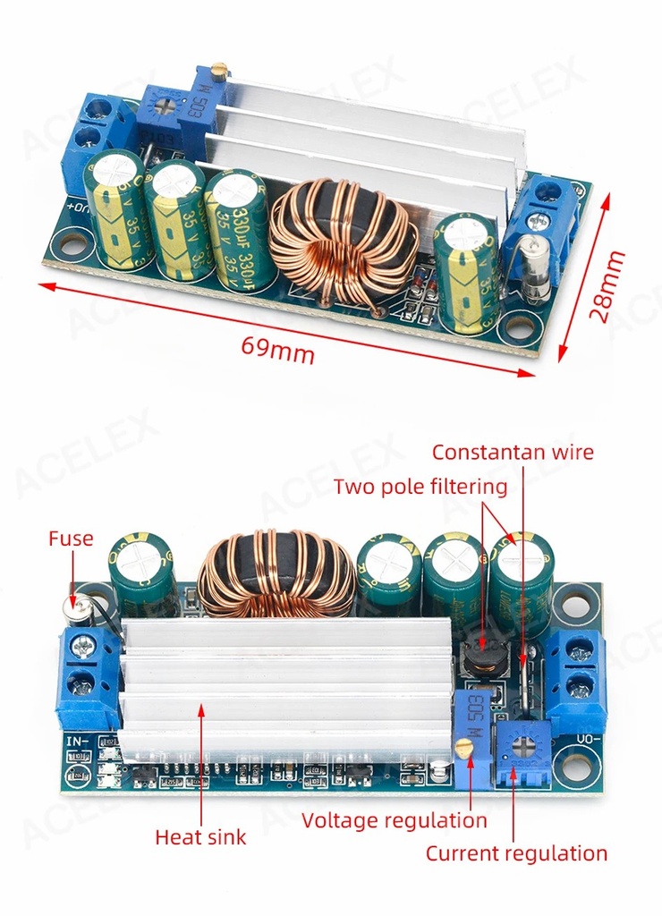 DC-DC Input 5-30V Output 0.5-30V 4A 60W automatic buck-boost power supply module constant current buck-boost low ripple high conversion efficiency