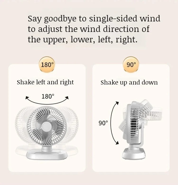 Desktop Portable Multifunctional High Wind Usb Rechargeable Circulating Fan Moving Head Desktop Fan