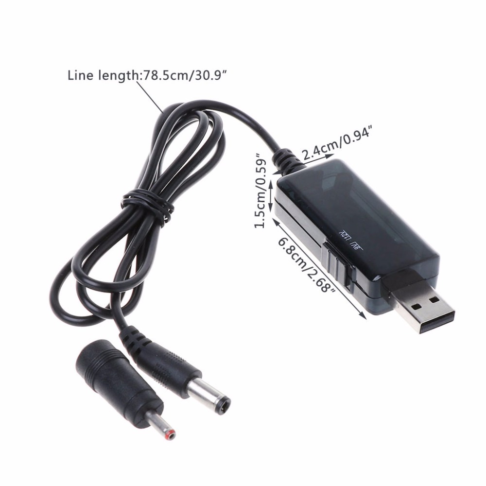 USB to DC5.5/3.5mm router optical modem boost cable 5V booster to 9V12V charging cable with led display