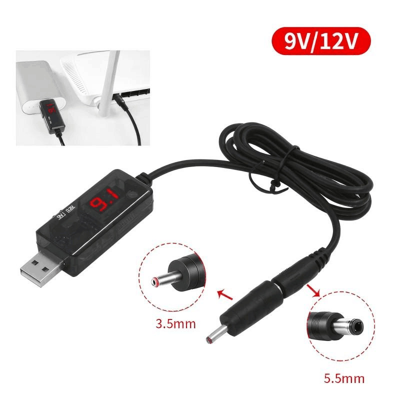 USB to DC5.5/3.5mm router optical modem boost cable 5V booster to 9V12V charging cable with led display