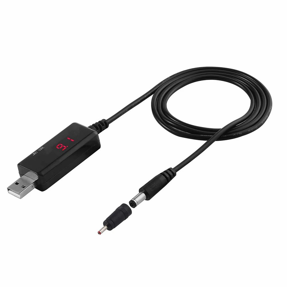 USB to DC5.5/3.5mm router optical modem boost cable 5V booster to 9V12V charging cable with led display