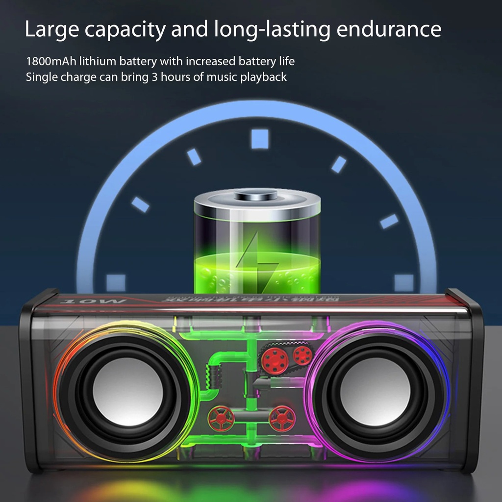 V8 10W 1800mAh Wireless Stereo Speaker TWS Transparent Mecha Stereo BT 5.0 Colorful Light