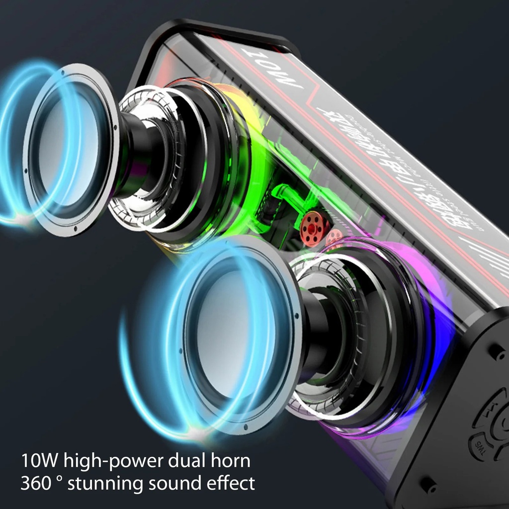 V8 10W 1800mAh Wireless Stereo Speaker TWS Transparent Mecha Stereo BT 5.0 Colorful Light