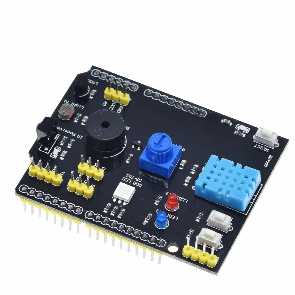 DHT11 LM35 Temperature Humidity Sensor Multifunction Expansion Board Adapter For Arduino UNO R3 RGB LED IR Receiver Buzzer I2C