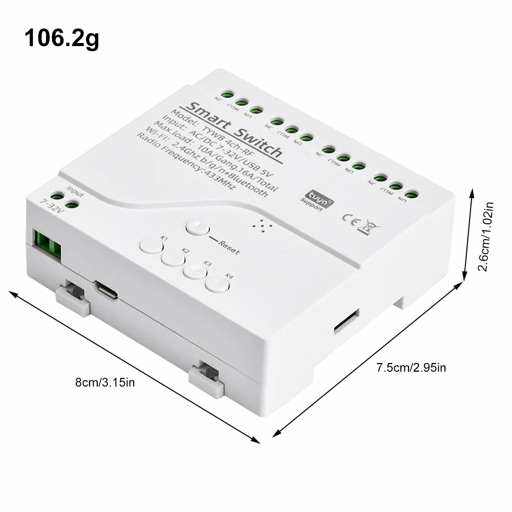 Tuya RF 433Mhz WIFI Smart 4CH Receiver Module Wireless Remote Timing Voice Control Remote Control Switch AC DC 7-32V