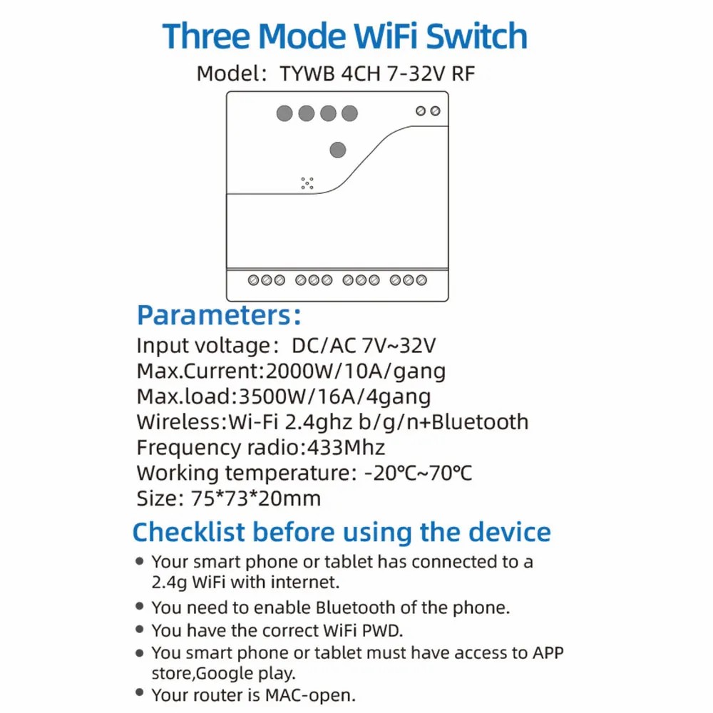 Tuya RF 433Mhz WIFI Smart 4CH Receiver Module Wireless Remote Timing Voice Control Remote Control Switch AC DC 7-32V