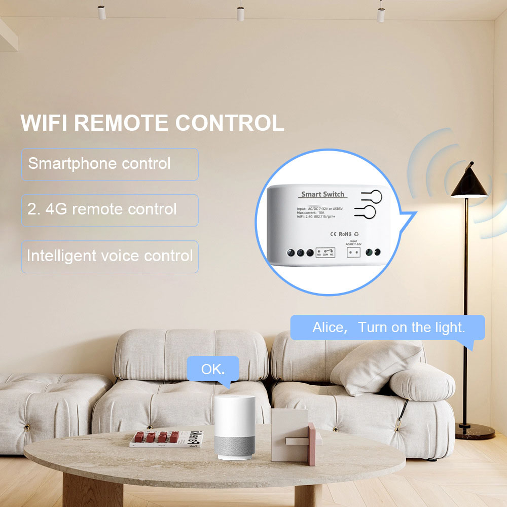eWeLink Smart Wifi RF 433Mhz Relay Module On Off Controller 1CH 7-32V 10A Remote Control Light Switch