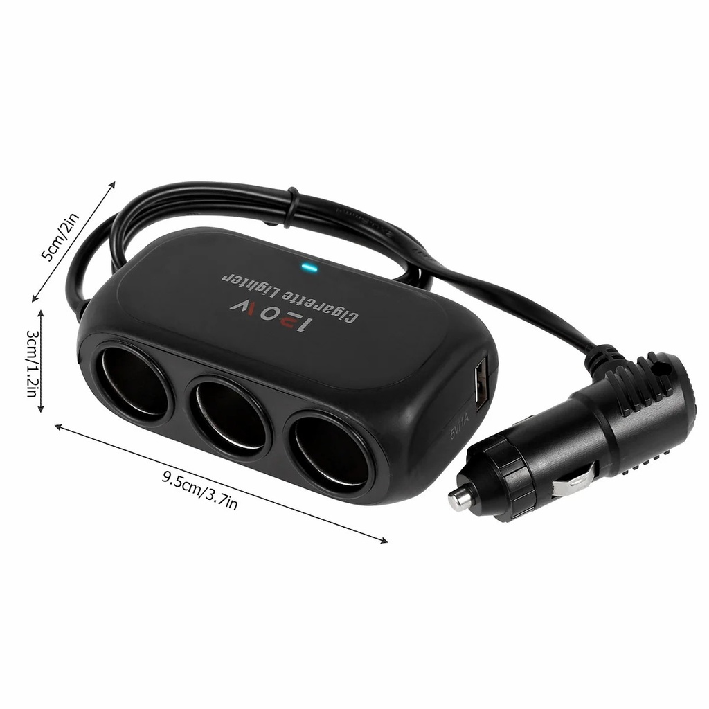 Universal 12V 24V 120W 3 Way Multi Socket Charger Splitter 2 USB Ports with 10A Car power adapter