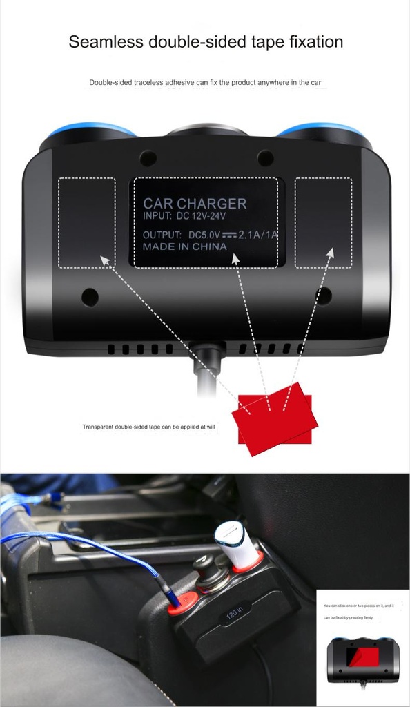 Dual USB charging plug Splitter 12-24v Universal 120w Smart Outlet Car Power Adapter