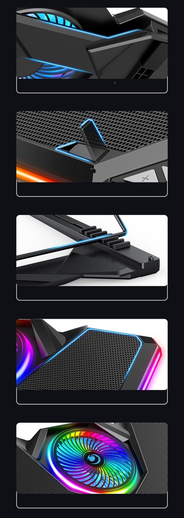 Coolcold Gaming Laptop Cooler 5 Fans 2 USB Ports With RGB Light HD Display Laptop Cooling Pad Adjustable Notebook Cooler Stand For 14-17inch