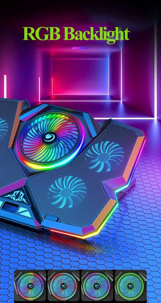 Coolcold Gaming Laptop Cooler 5 Fans 2 USB Ports With RGB Light HD Display Laptop Cooling Pad Adjustable Notebook Cooler Stand For 14-17inch